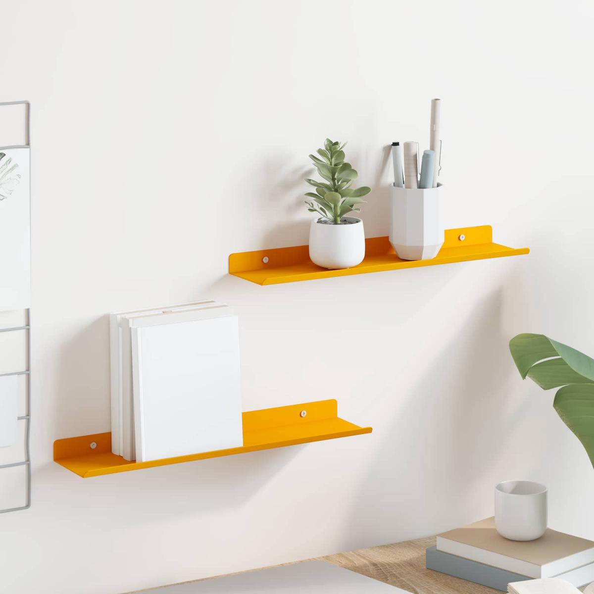 vidaXL Wall Shelf with Shelf 2 pcs Mustard Yellow 40 x 9 x 2.5 cm