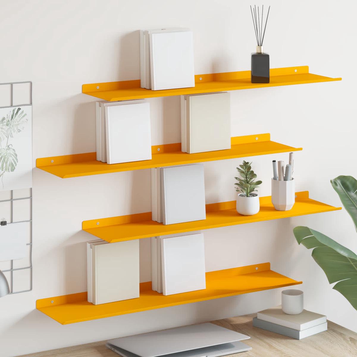 vidaXL Wall Shelf with Shelf 4 pcs Mustard Yellow 80 x 18 x 2.5 cm
