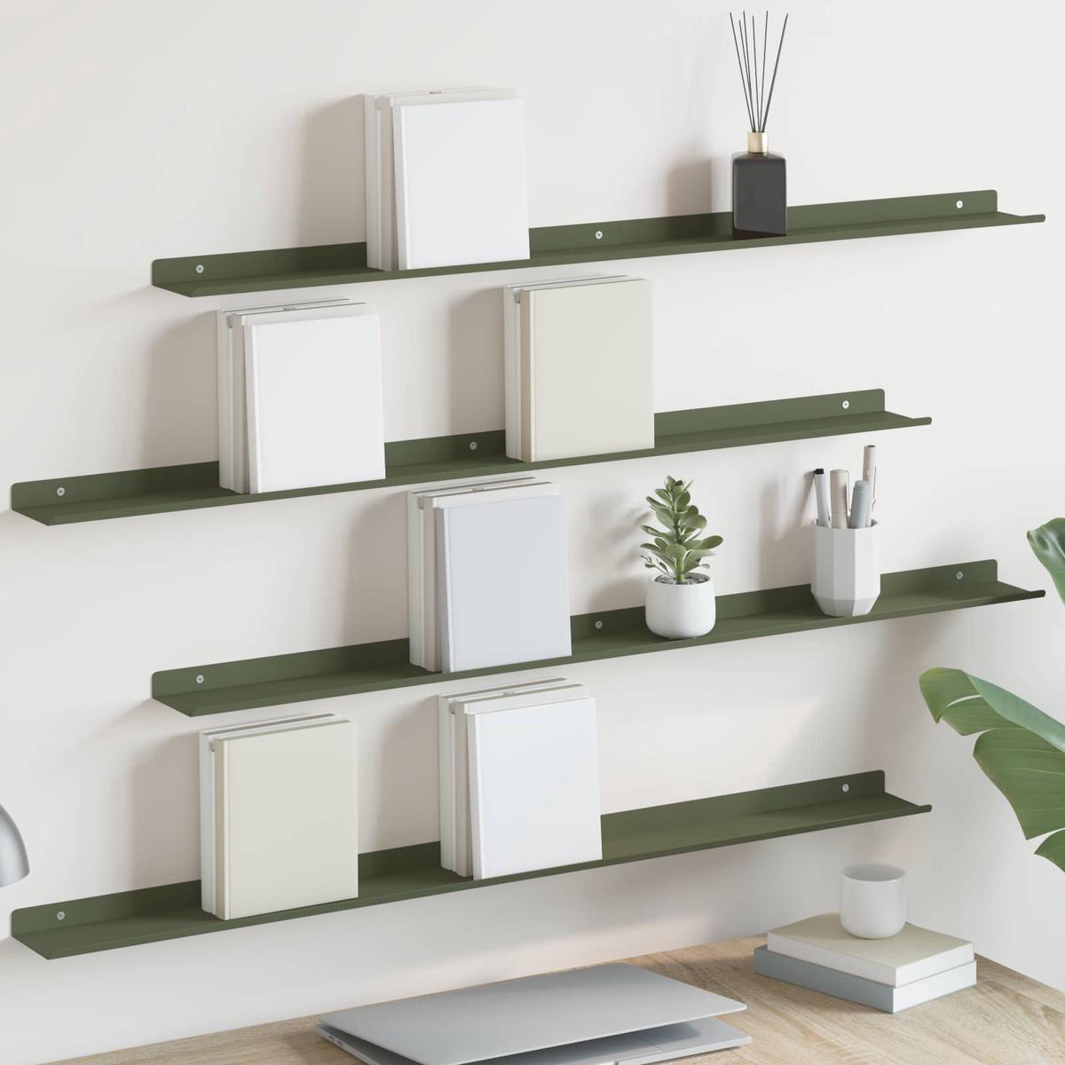 vidaXL Wall Shelf with Shelf 4 pcs Olive Green 100 x 9 x 2.5 cm