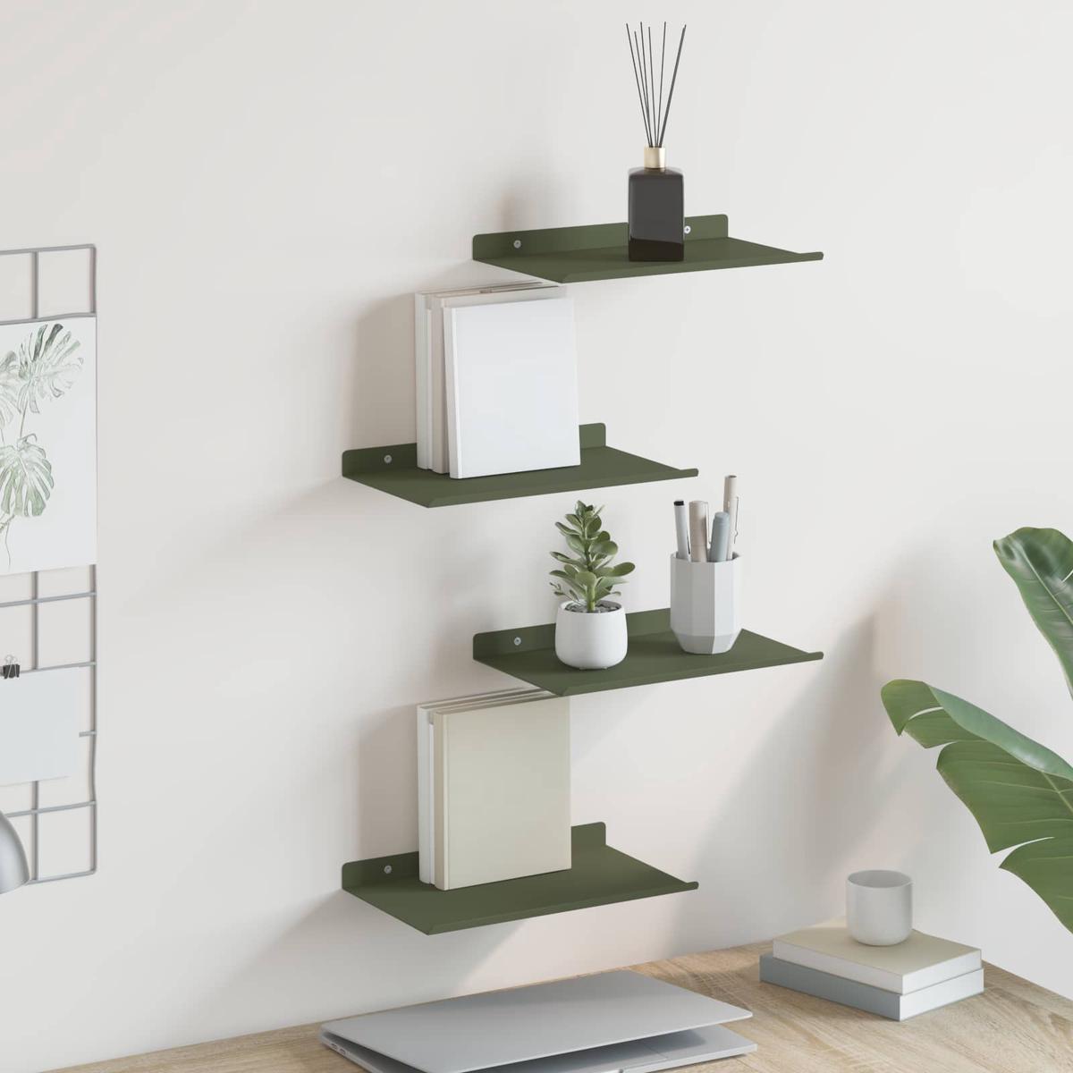 vidaXL Wall Shelf with Shelf 4 pcs Olive Green 30 x 18 x 2.5 cm