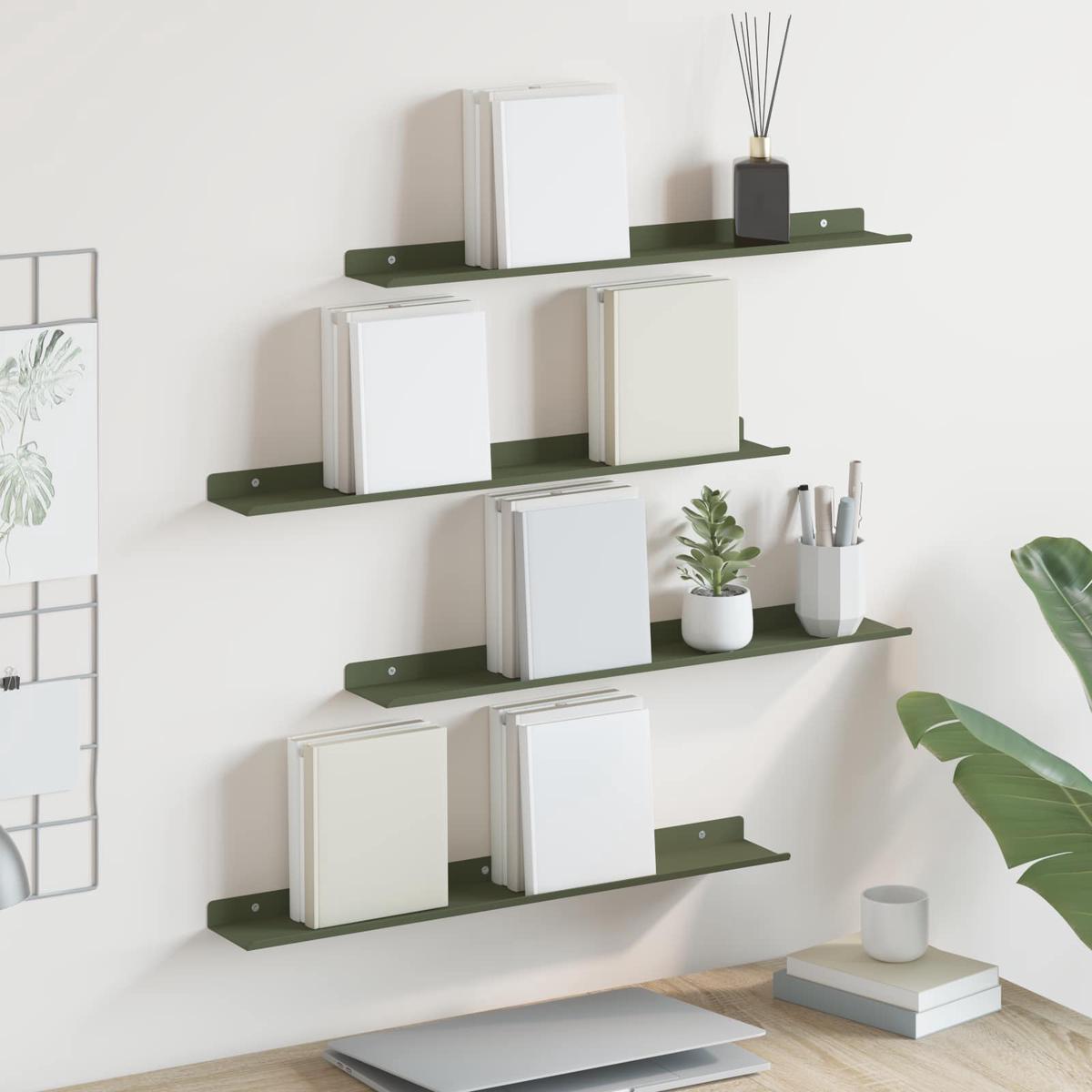 vidaXL Wall Shelf with Shelf 4 pcs Olive Green 60 x 9 x 2.5 cm