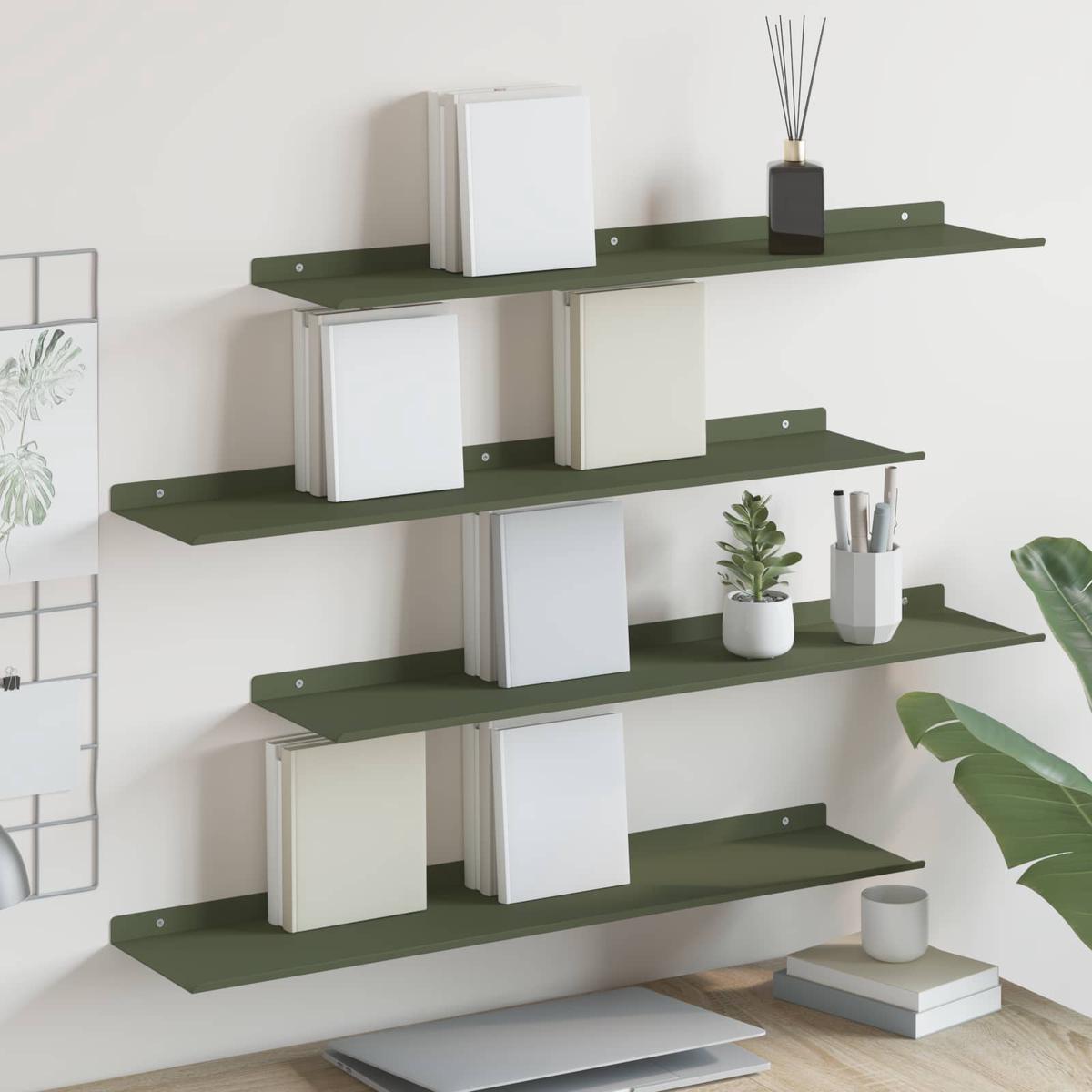 vidaXL Wall Shelf with Shelf 4 pcs Olive Green 80 x 18 x 2.5 cm
