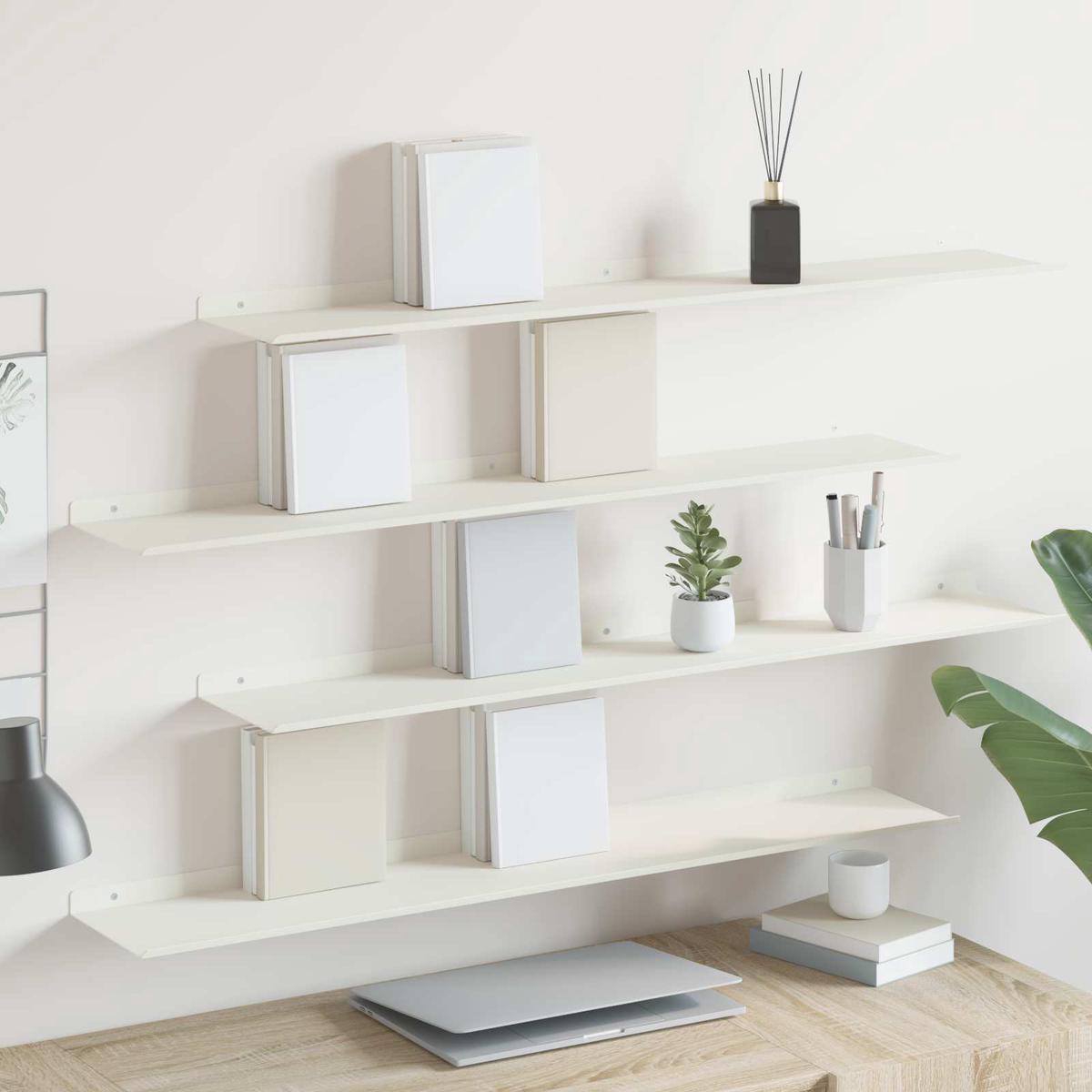 vidaXL Wall Shelf with Shelf 4 pcs White 100 x 18 x 2.5 cm