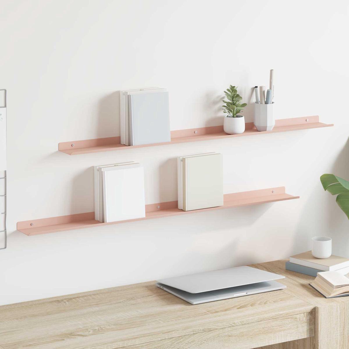 vidaXL Wall Shelf with Shelf Wall-mounted 2 pcs Pink 100 x 9 x 2.5 cm