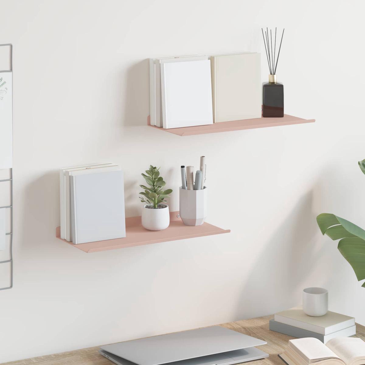 vidaXL Wall Shelf with Shelf Wall-mounted 2 pcs Pink 40 x 18 x 2.5 cm