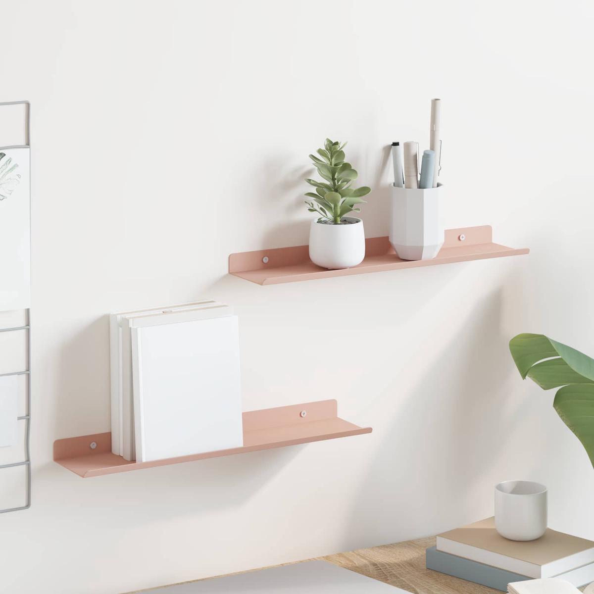 vidaXL Wall Shelf with Shelf Wall-mounted 2 pcs Pink 40 x 9 x 2.5 cm