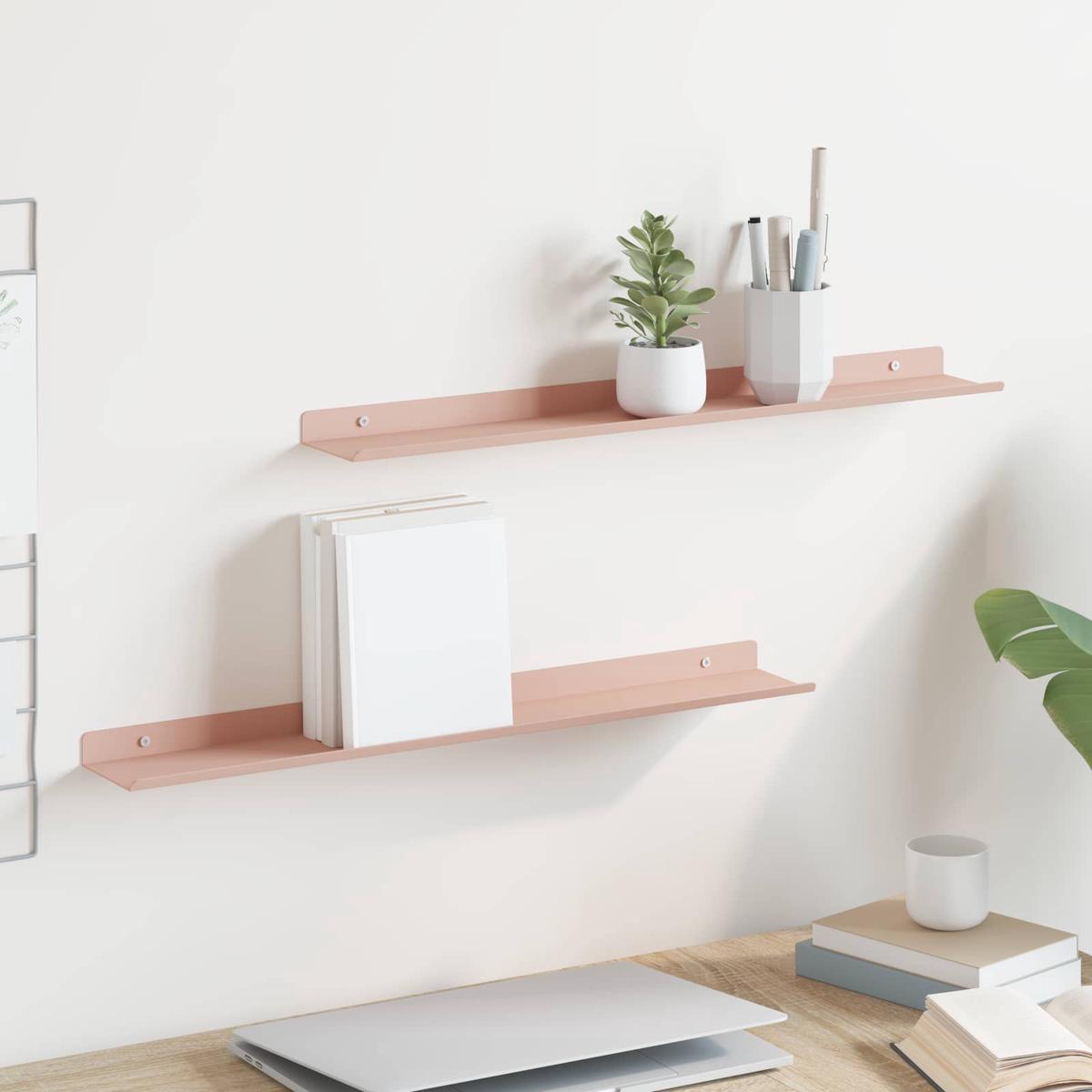 vidaXL Wall Shelf with Shelf Wall-mounted 2 pcs Pink 60 x 9 x 2.5 cm