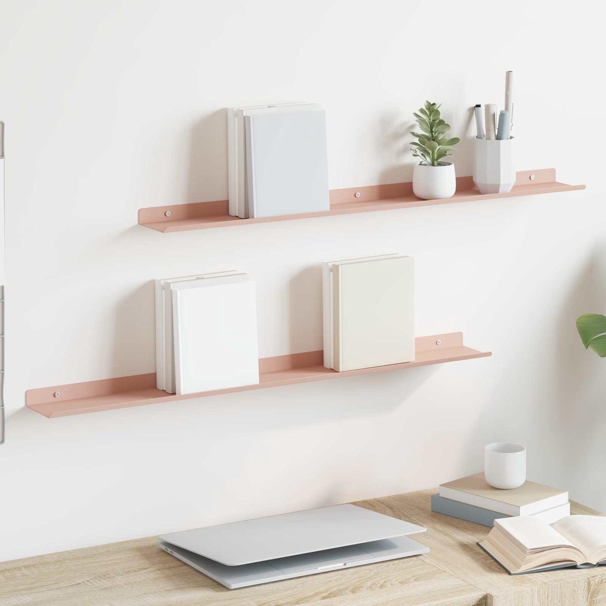 vidaXL Wall Shelf with Shelf Wall-mounted 2 pcs Pink 80 x 9 x 2.5 cm