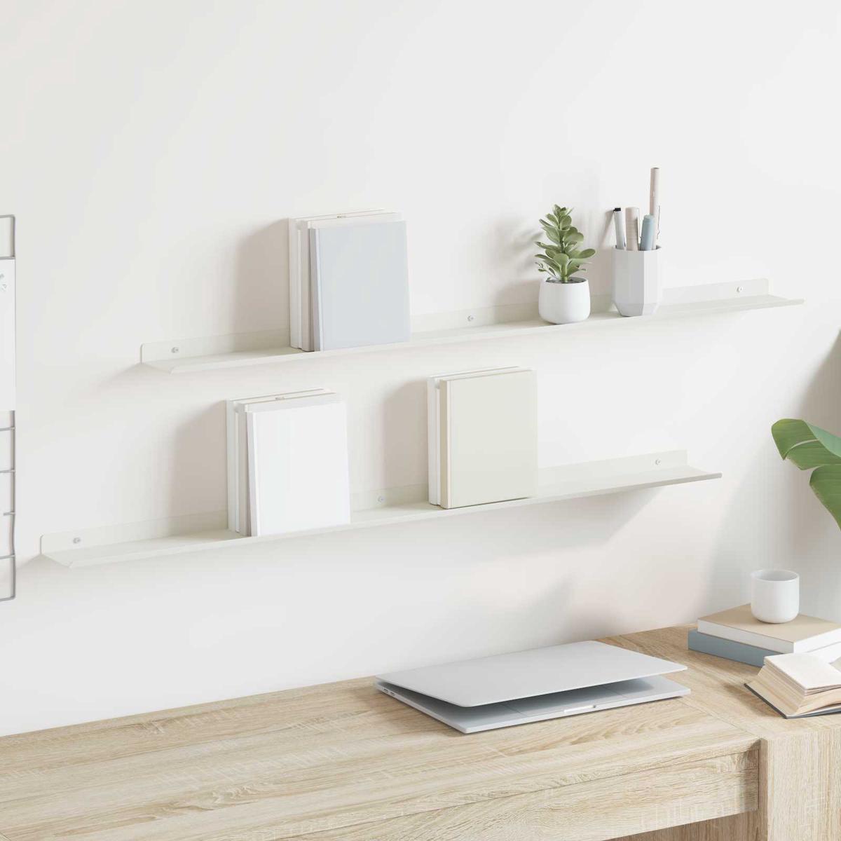 vidaXL Wall Shelf with Shelf Wall-mounted 2 pcs White 100 x 9 x 2.5 cm