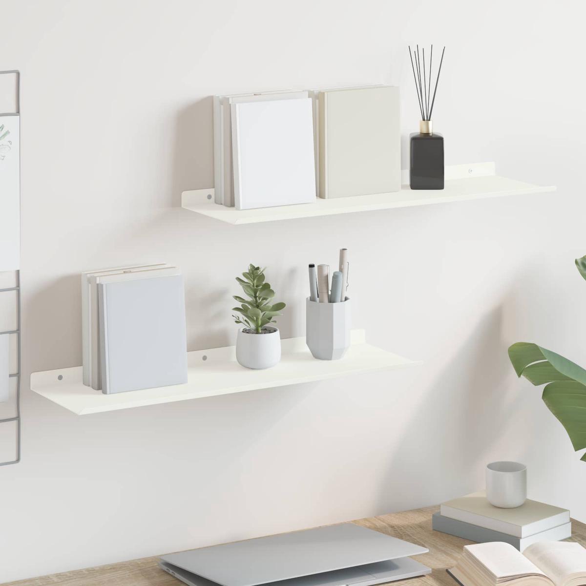 vidaXL Wall Shelf with Shelf Wall-mounted 2 pcs White 60 x 18 x 2.5 cm