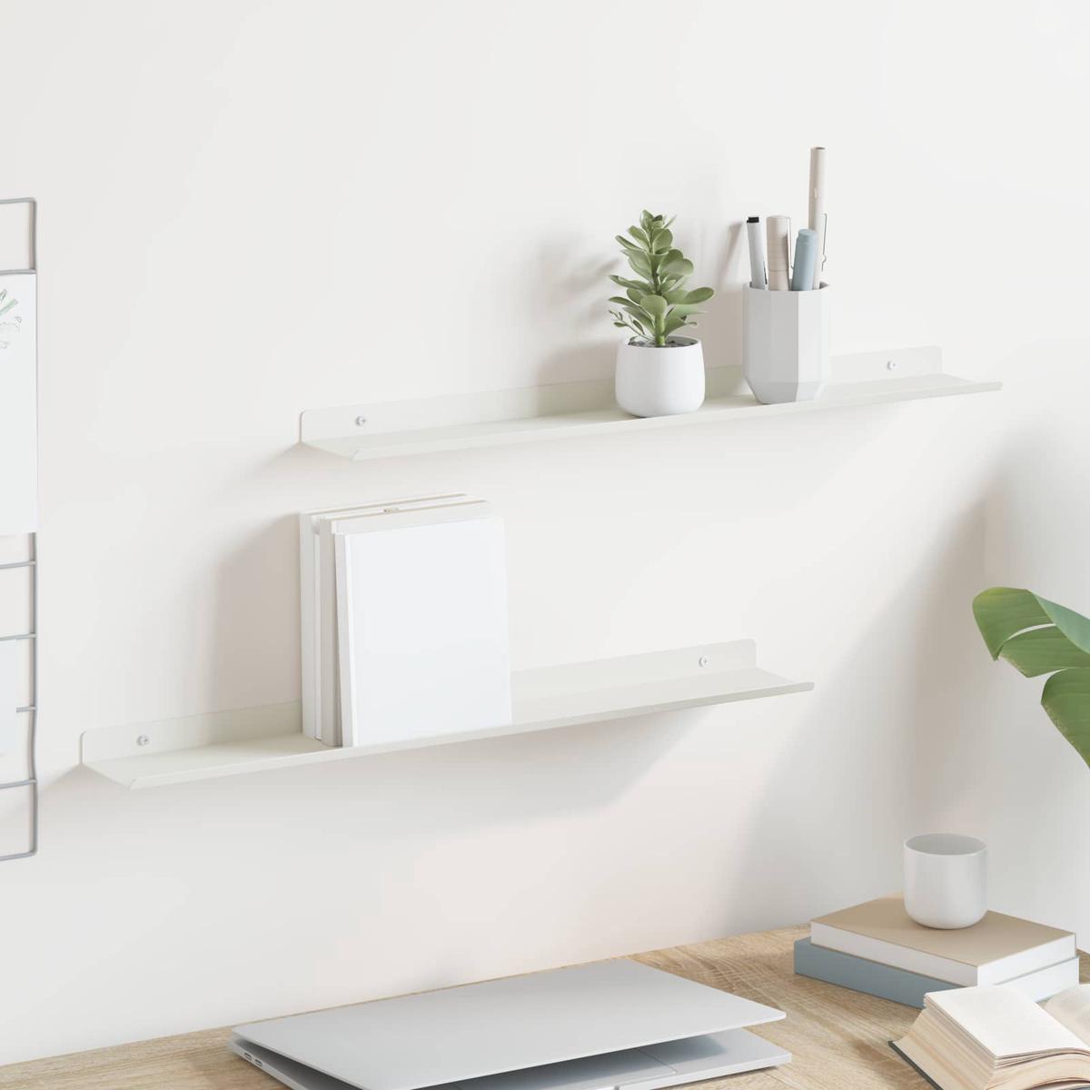 vidaXL Wall Shelf with Shelf Wall-mounted 2 pcs White 60 x 9 x 2.5 cm