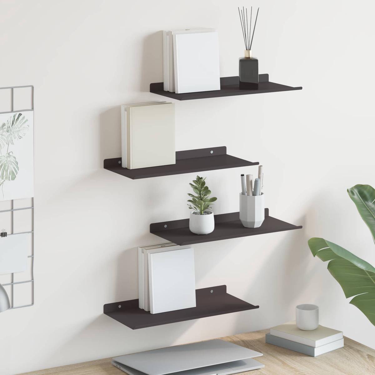 vidaXL Wall Shelf with Shelf Wall-mounted 4 pcs Black 40 x 18 x 2.5 cm