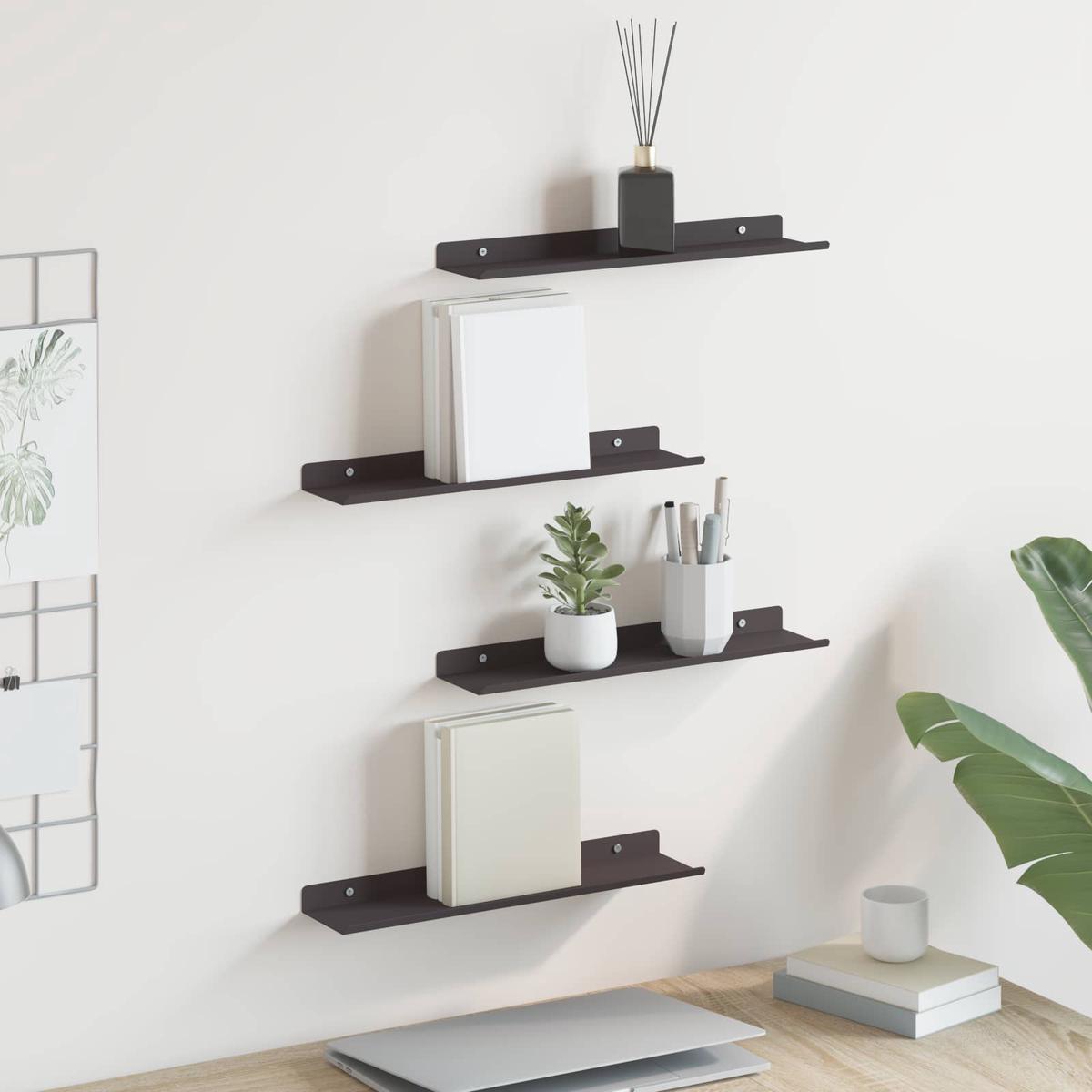 vidaXL Wall Shelf with Shelf Wall-mounted 4 pcs Black 40 x 9 x 2.5 cm