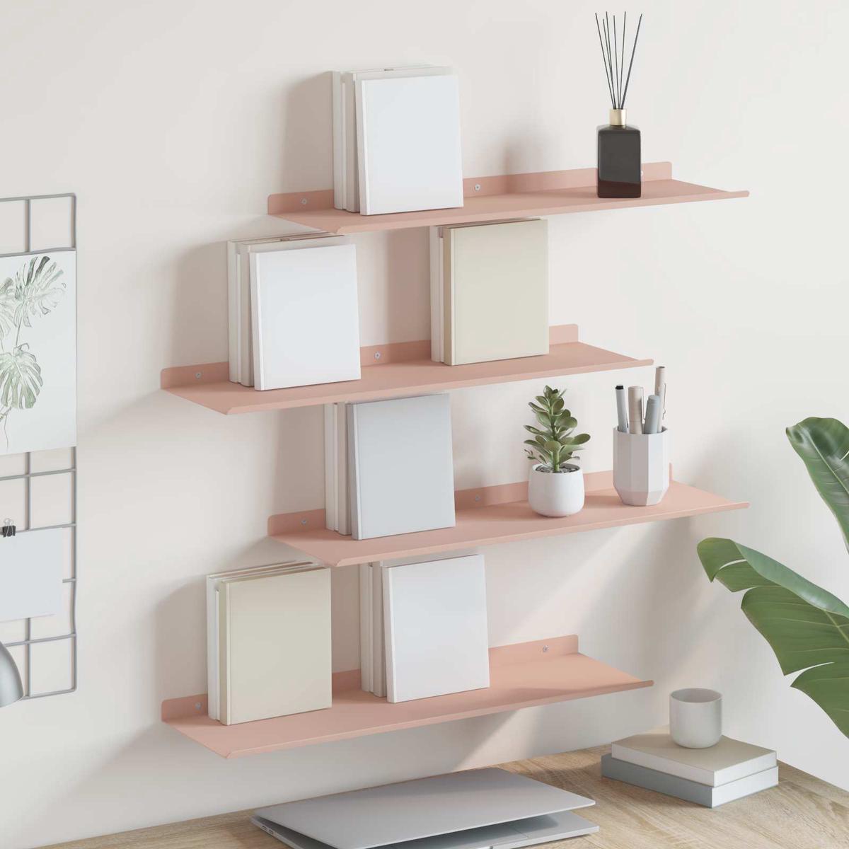 vidaXL Wall Shelf with Shelf Wall-mounted 4 pcs Pink 60 x 18 x 2.5 cm