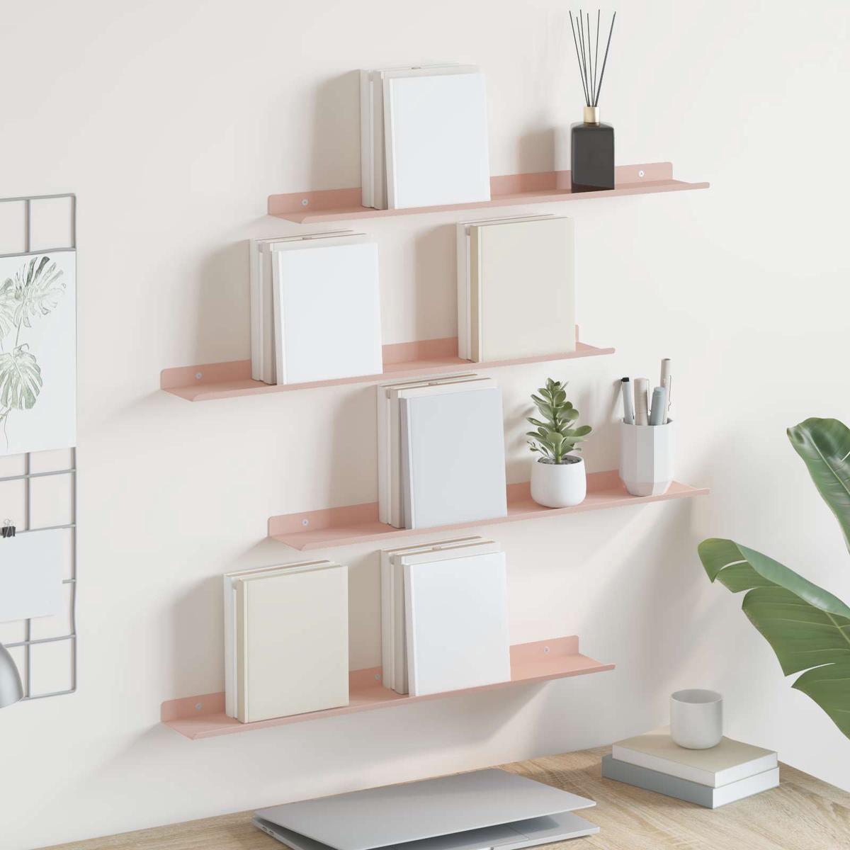 vidaXL Wall Shelf with Shelf Wall-mounted 4 pcs Pink 60 x 9 x 2.5 cm