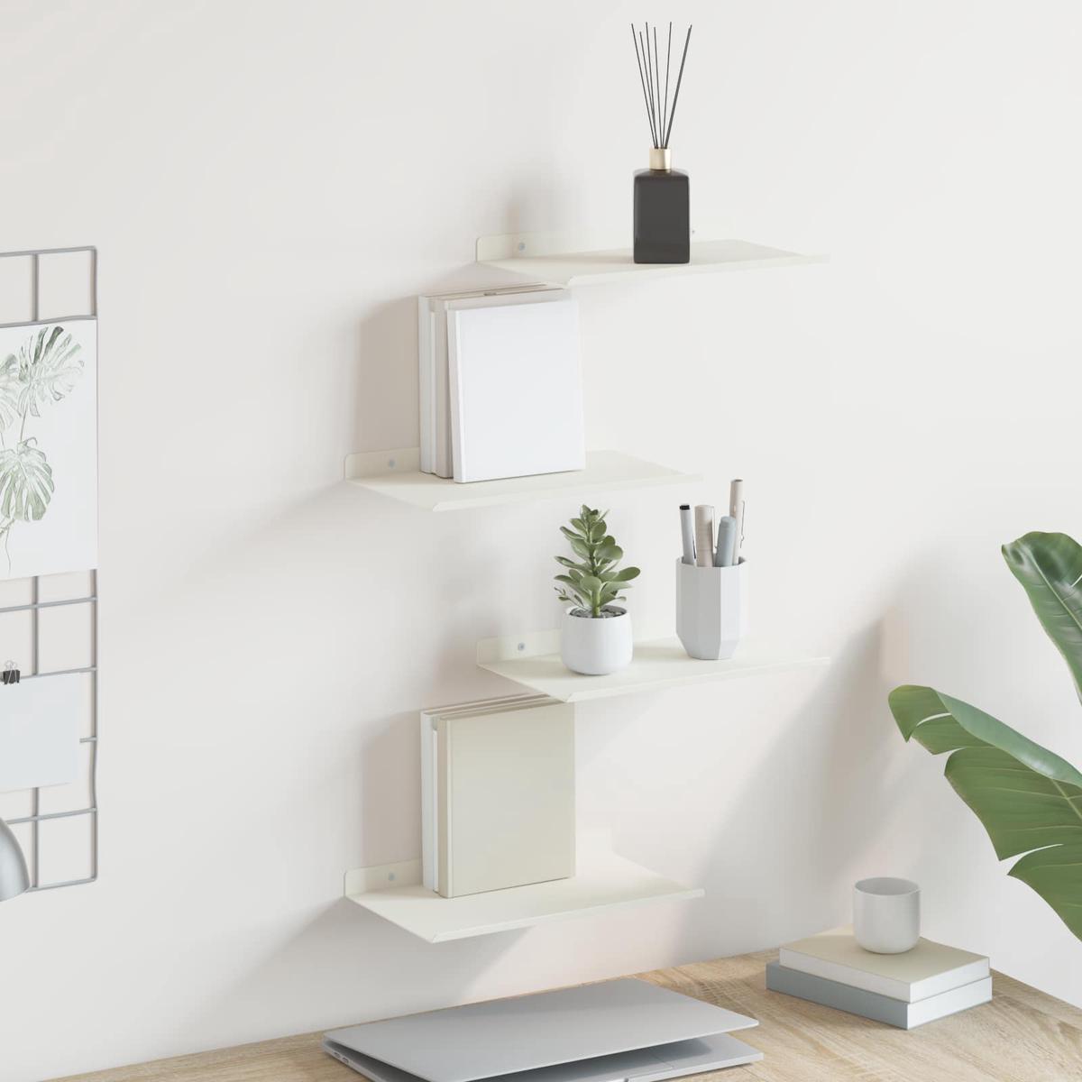 vidaXL Wall Shelf with Shelf Wall-mounted 4 pcs White 30 x 18 x 2.5 cm