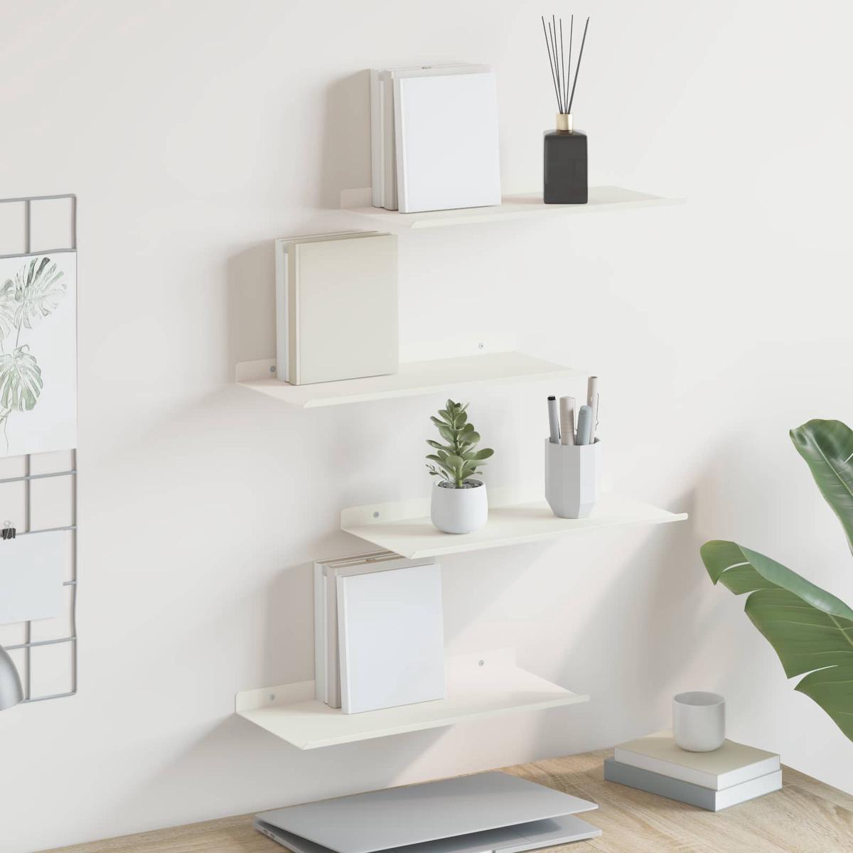 vidaXL Wall Shelf with Shelf Wall-mounted 4 pcs White 40 x 18 x 2.5 cm