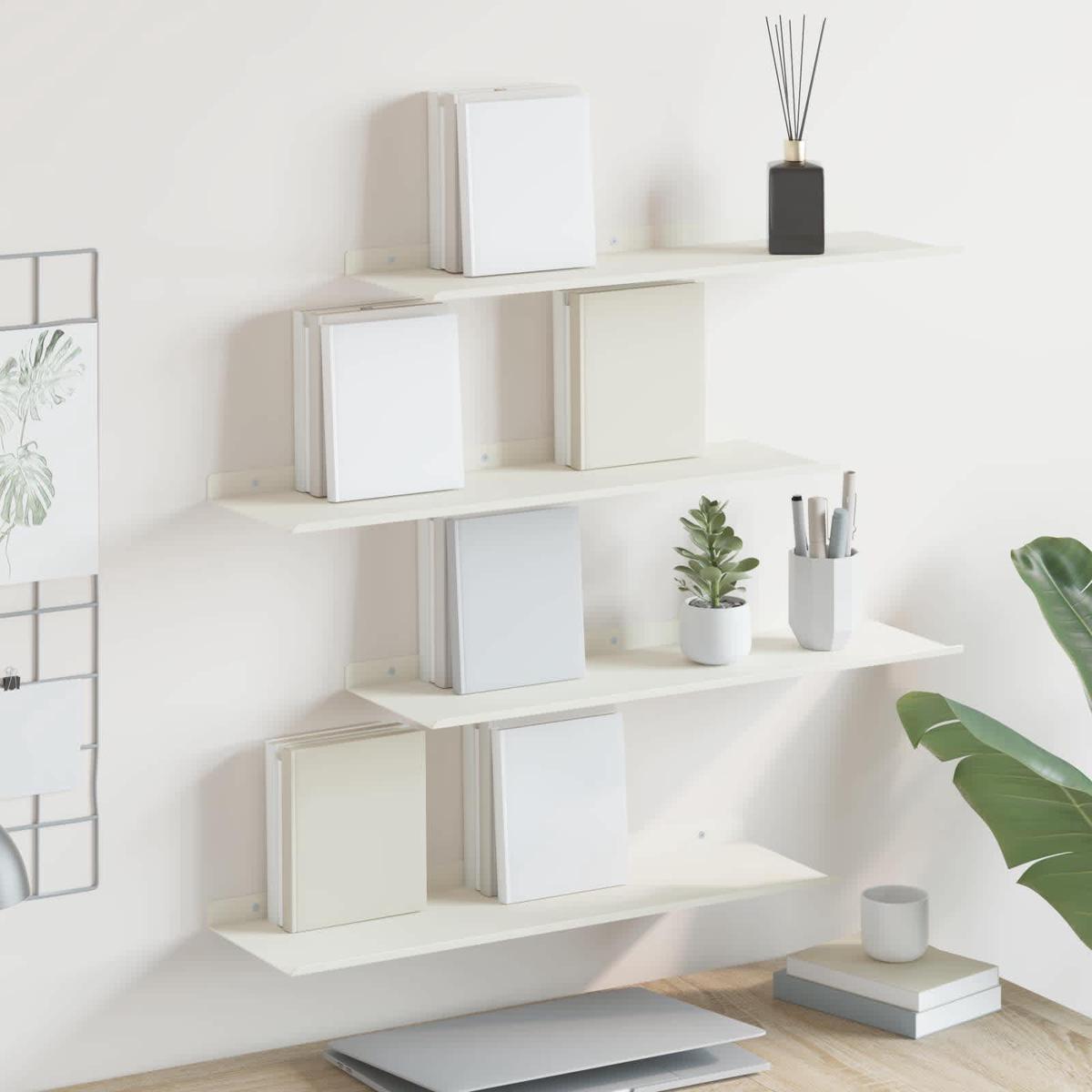 vidaXL Wall Shelf with Shelf Wall-mounted 4 pcs White 60 x 18 x 2.5 cm