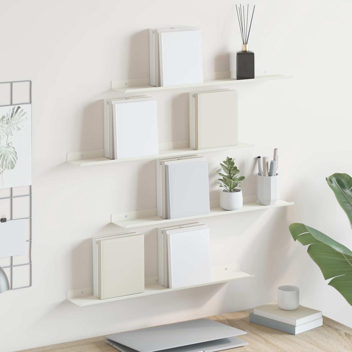 vidaXL Wall Shelf with Shelf Wall-mounted 4 pcs White 60 x 9 x 2.5 cm