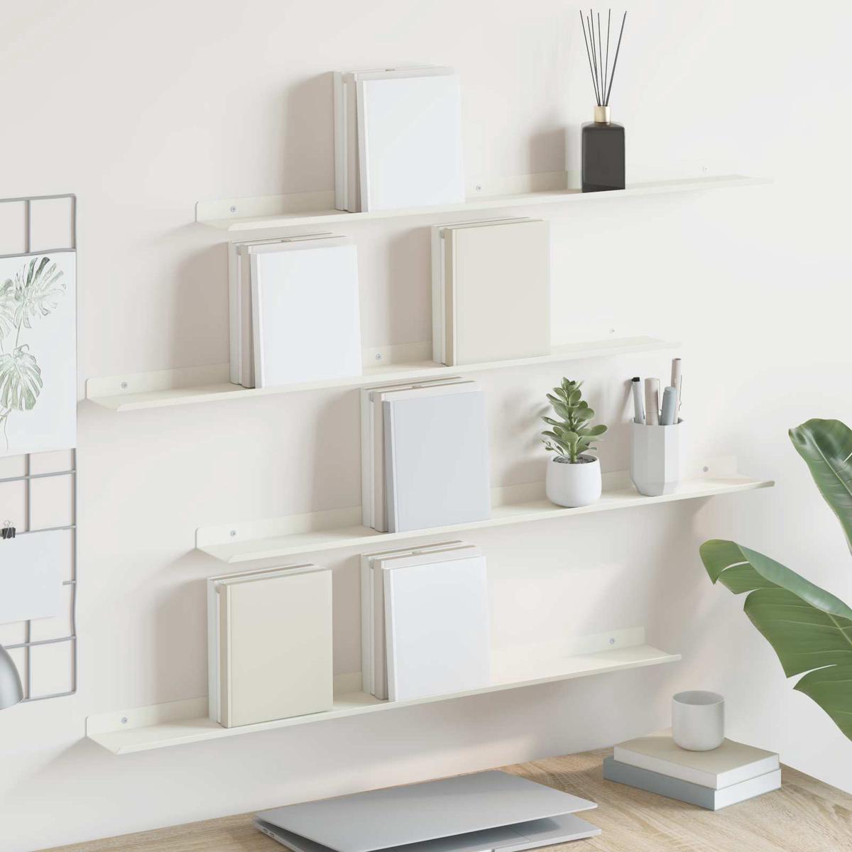vidaXL Wall Shelf with Shelf Wall-mounted 4 pcs White 80 x 9 x 2.5 cm