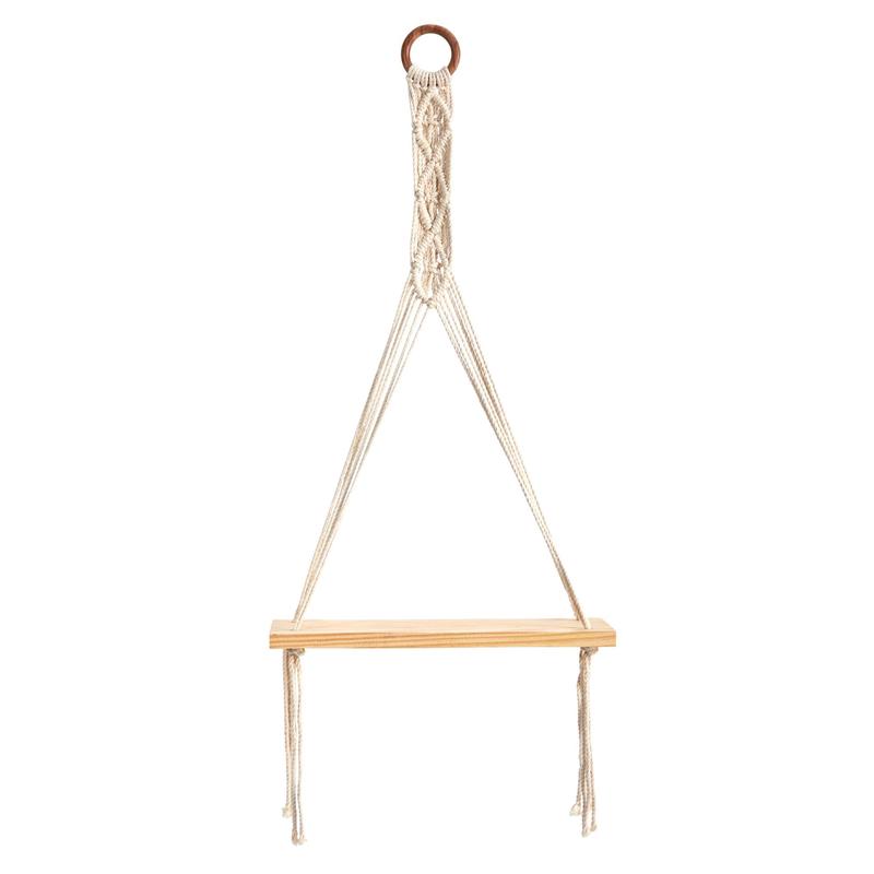 14 x 24 Handmade Macrame Wall Hanging with Wooden Shelf