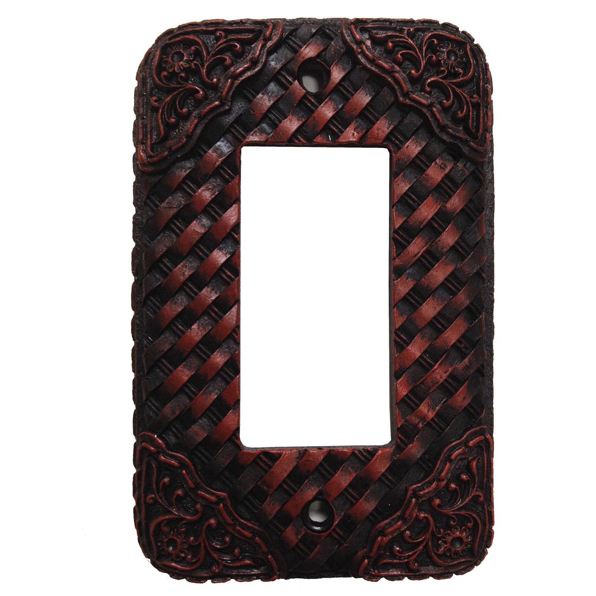 Weaver Switch Plate - 5" x 3.5" Tooled Resin Weaver Single Rocker Wall Switch Plate 4 Per Carton - Brown