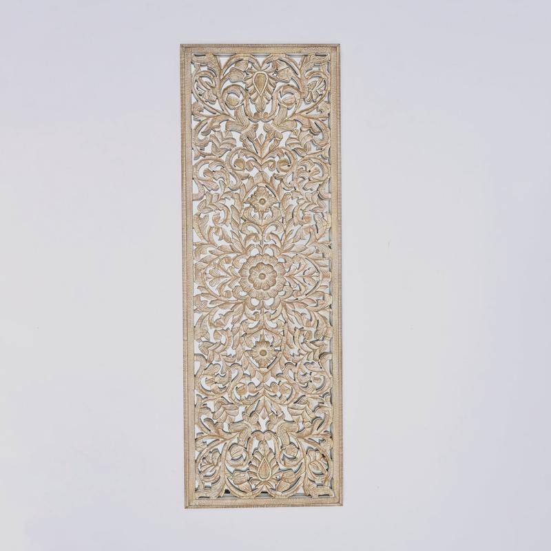 Wooden Floral Hand Carved Mandala Rectangle Wall Decor Accent with Mirror Work-24X71"