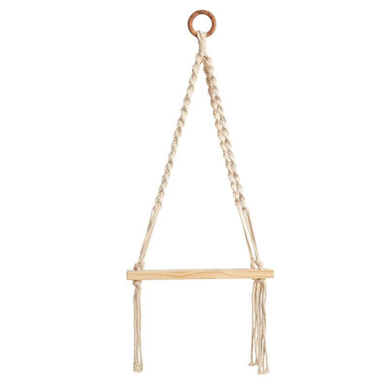 12 x 22 Hand Woven Macrame Wall Hanging with Wooden Shelf