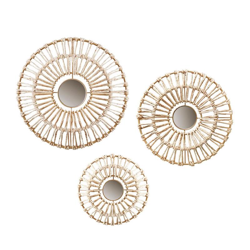 3-Piece Wall Art Set with Metal Frame and Mirror Glass in Center