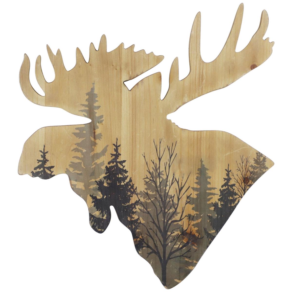 Wall Dcor - 21" x 19.5" Moose Head Forest Cutout Rustic Wall Art 4 Per Carton - Tan