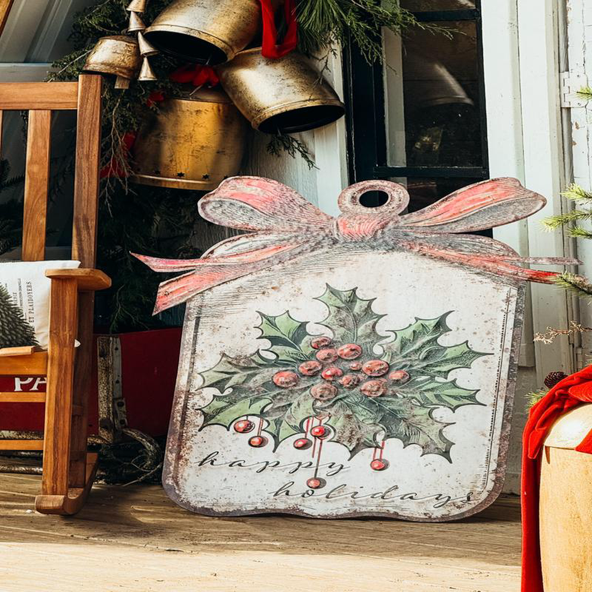 35758221 Vintage Style Metal Happy Holidays Gift Tag Metal Sign