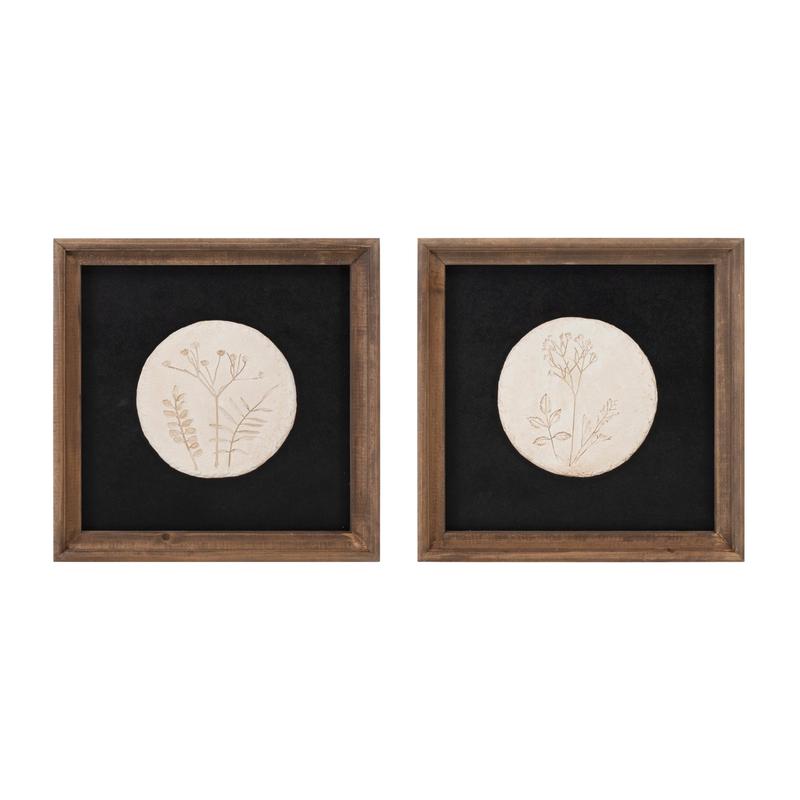Wood Framed Floral Plaque, Set of 2