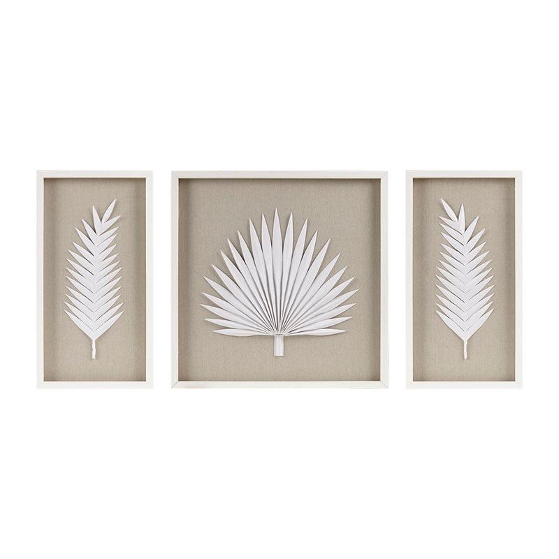 3-Piece Framed Rice Paper Palm Leaves Shadowbox Wall Decor Set