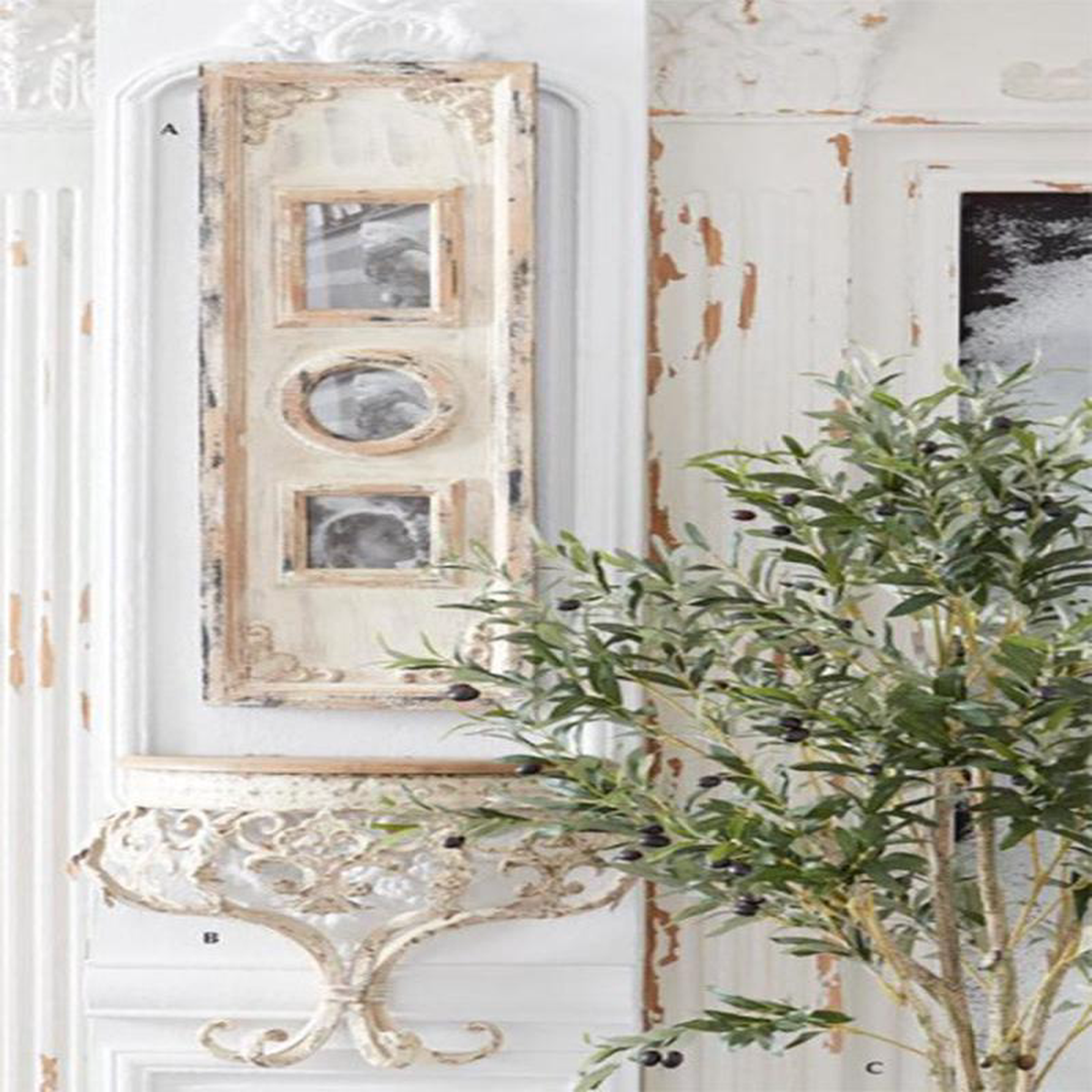 3958221 Antiqued Whitewashed Panel Triple Photo Frame