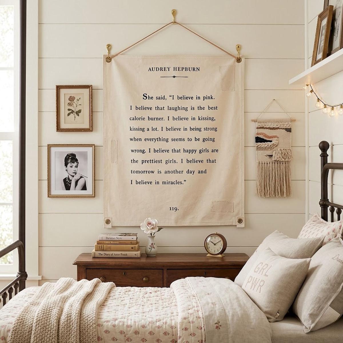 Wall Hanging - Audrey Hepburn Quote - I Believe In Pink - Choose Size