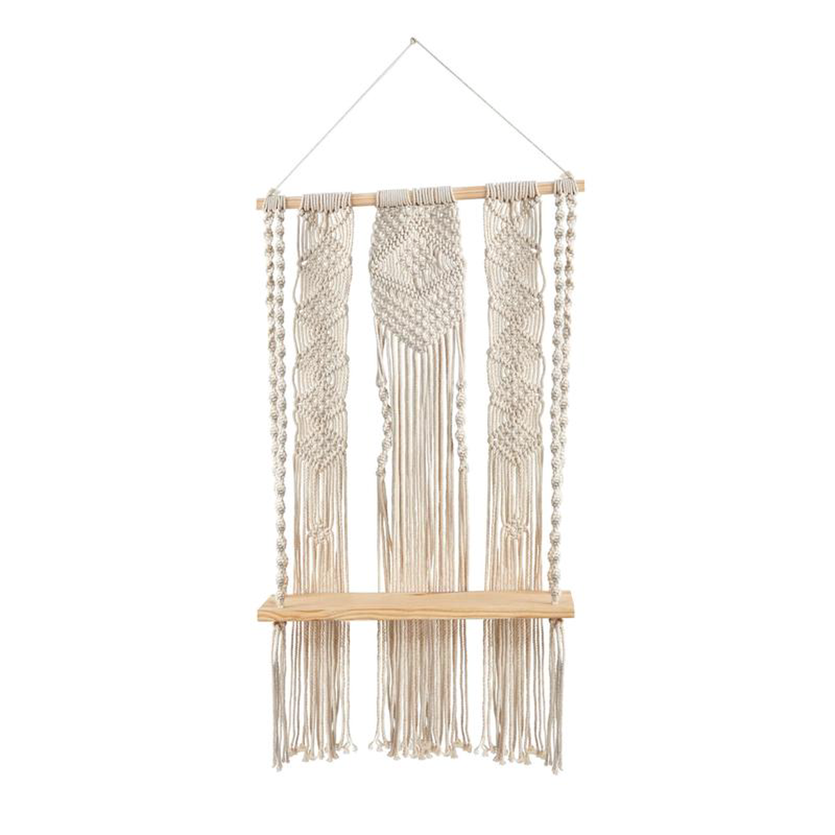 25 x 15 Layered Macrame Wall Hanging with Wooden Shelf