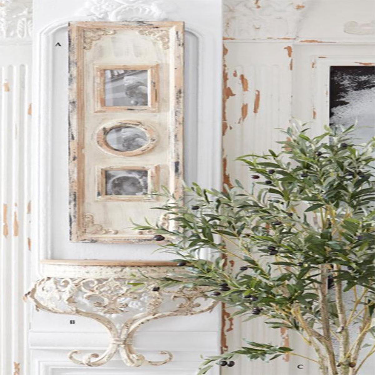 39.5" Antiqued Whitewashed Panel Triple Photo Frame