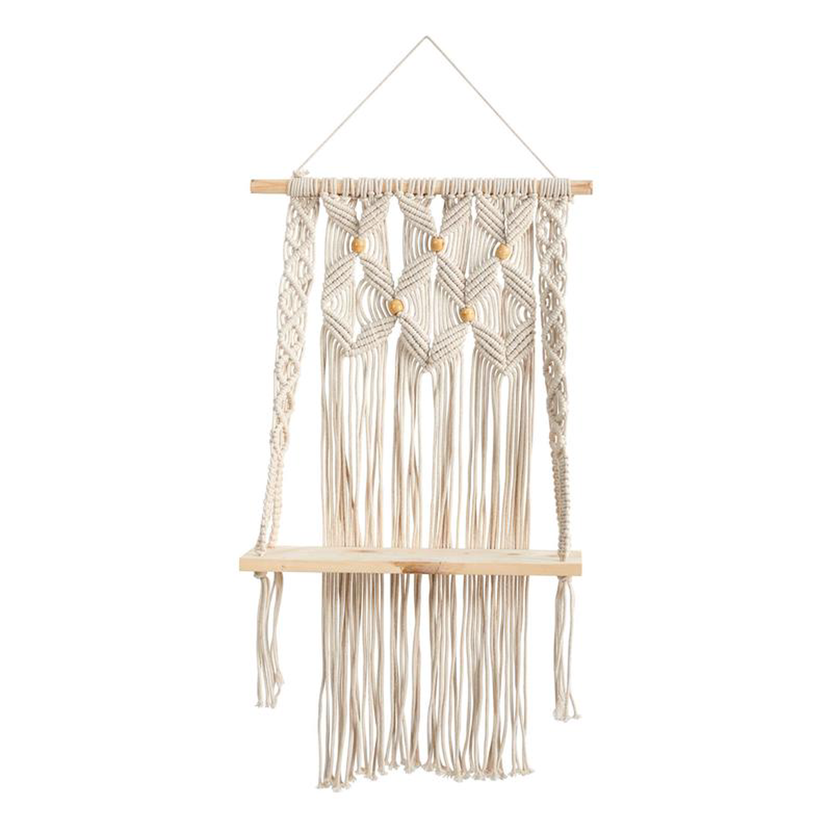 25 x 15 Handmade Boho Macrame Wall Hanging with Wooden Shelf