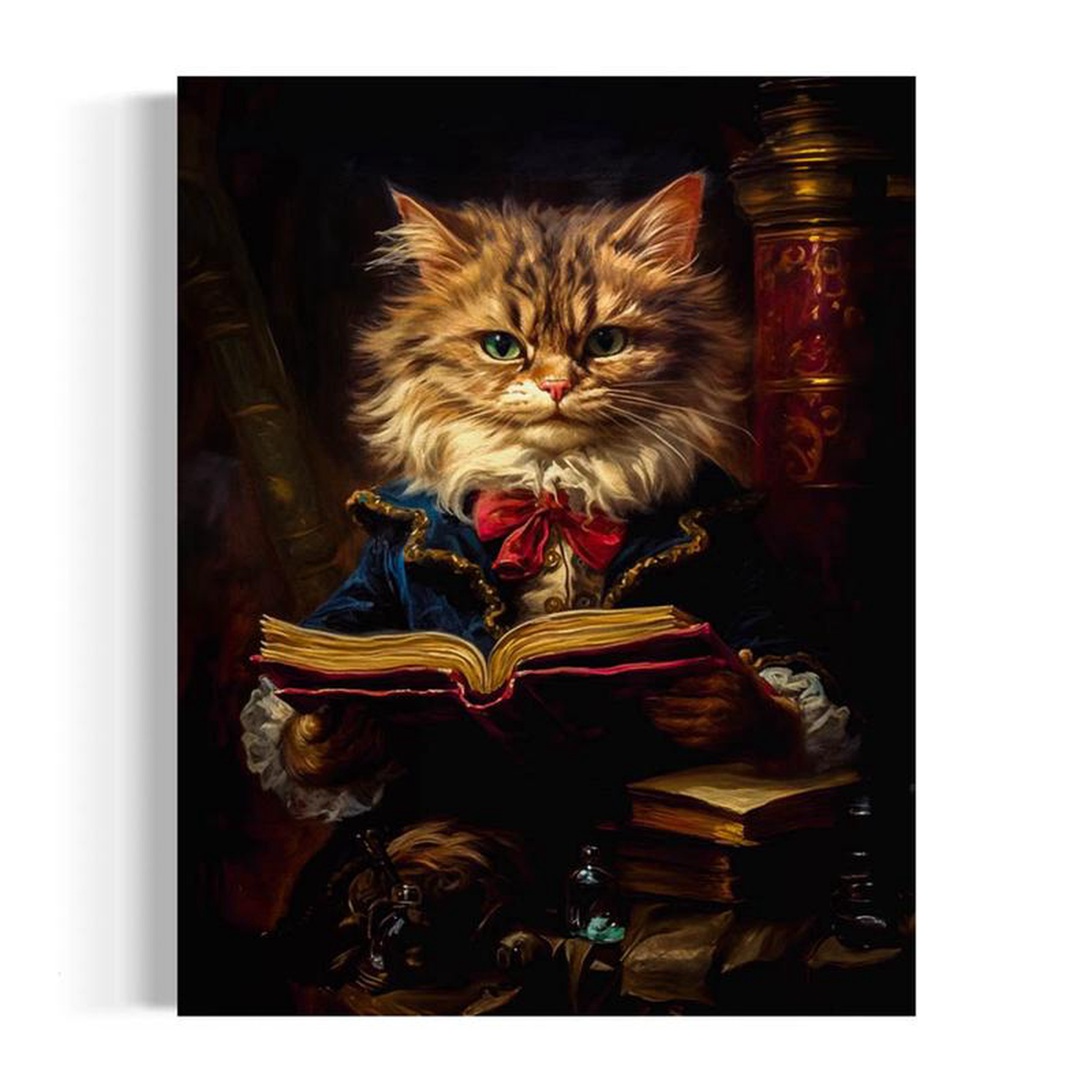 821510 Baroque Cat Reading A Book Print Wall Decor