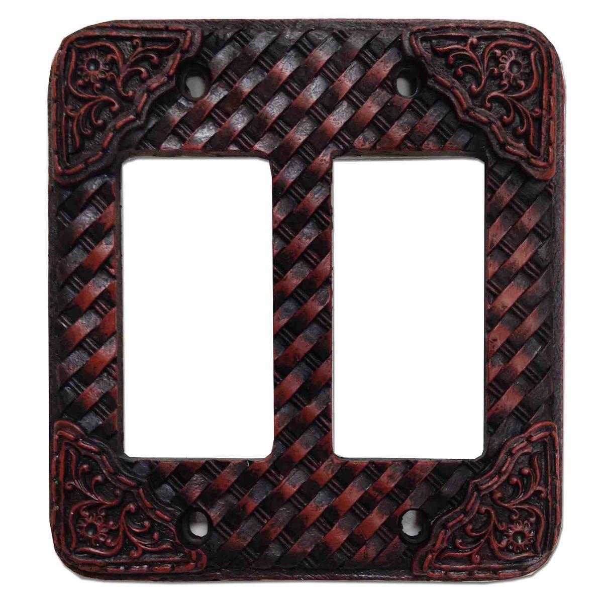 Weaver Switch Plate - 5" x 5.5" Tooled Resin Weaver Double Rocker Wall Switch Plate 4 Per Carton - Brown