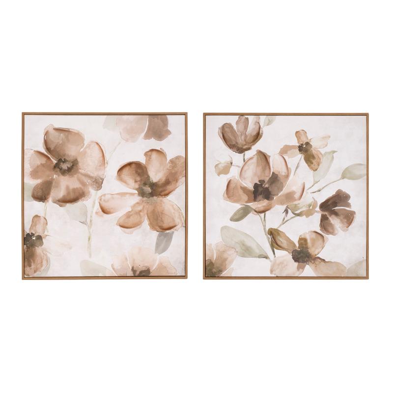 Wood Floral Block Plaque, Set of 2