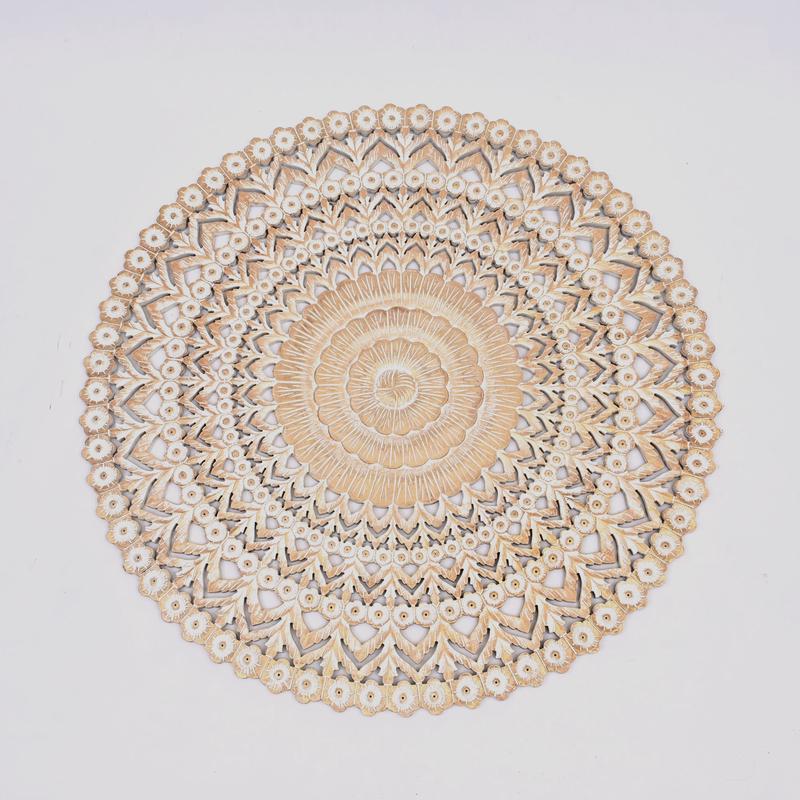 Wooden Floral Hand Carved Mandala Round Wall Decor-48"