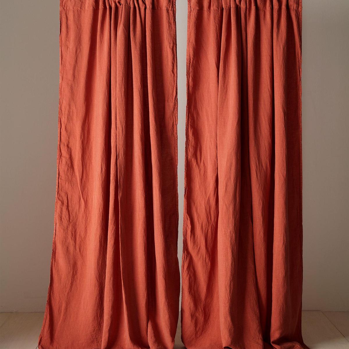 100% Linen Loop Top Single Curtain | Spice