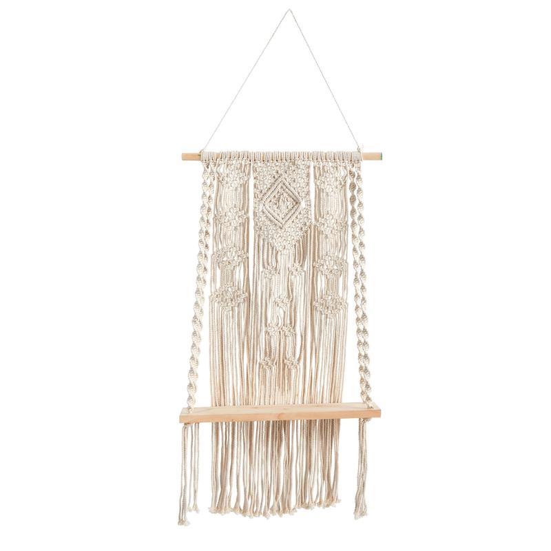 2.5 x 1.5 Hand Crafted Woven Macrame Wall Hanging with Wooden Shelf