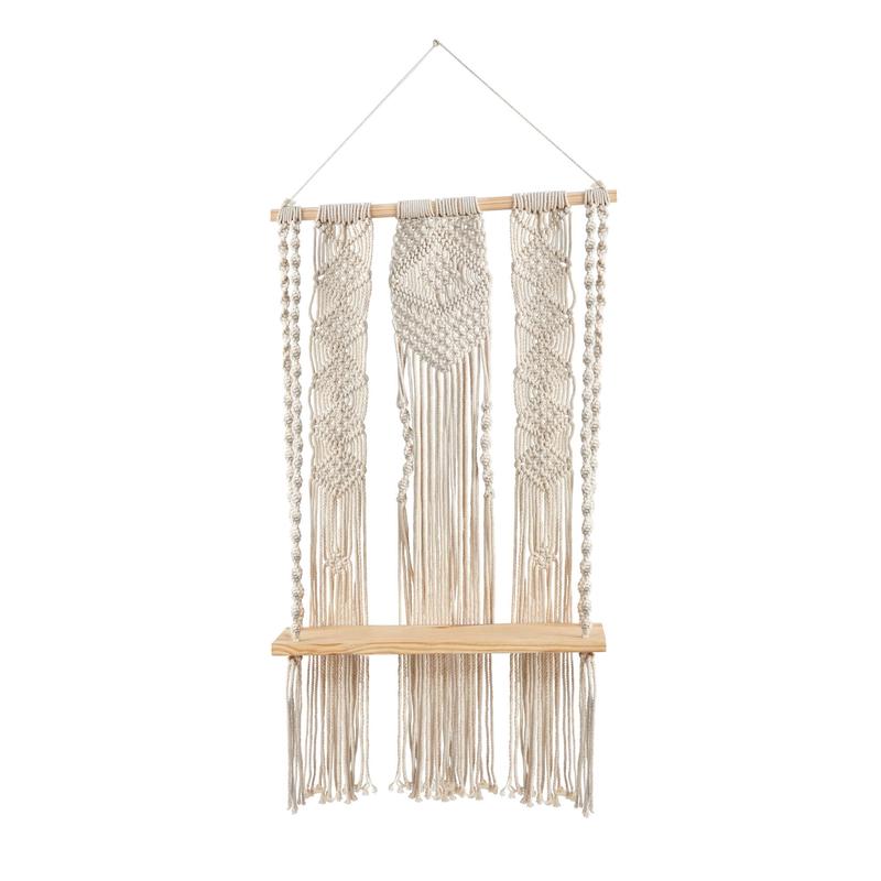 2.5 x 1.5 Layered Macrame Wall Hanging with Wooden Shelf