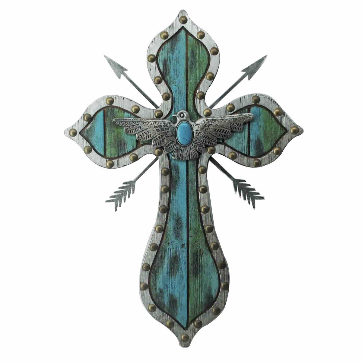 Wall Dcor - 22" x 16" Thunderbird Arrow Cross Wall Dcor 4 Per Carton - Silver / Turquoise