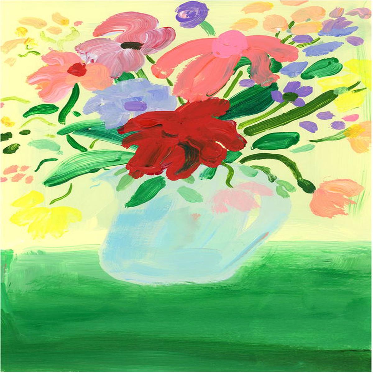 70x100cm Poster Flowers on Green Tablecloth - The Poster Club