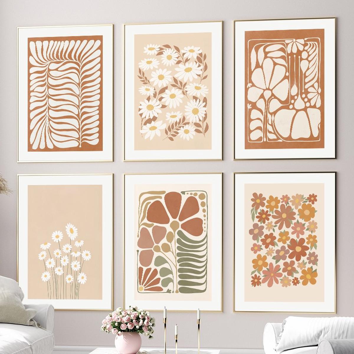 Yeknu Pastel Brown Flowers Canvas Posters
